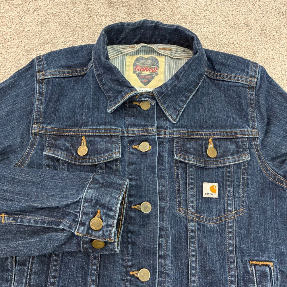 Carhartt Denim Jacket Womens Small Jean Jacket Detroit Tomboy Western Blue